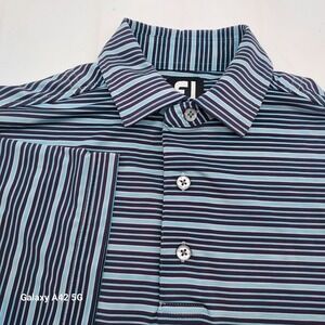 Footjoy FJ Golf Polo Shirt Mens Small Blue Stripe Dryjoy Performance